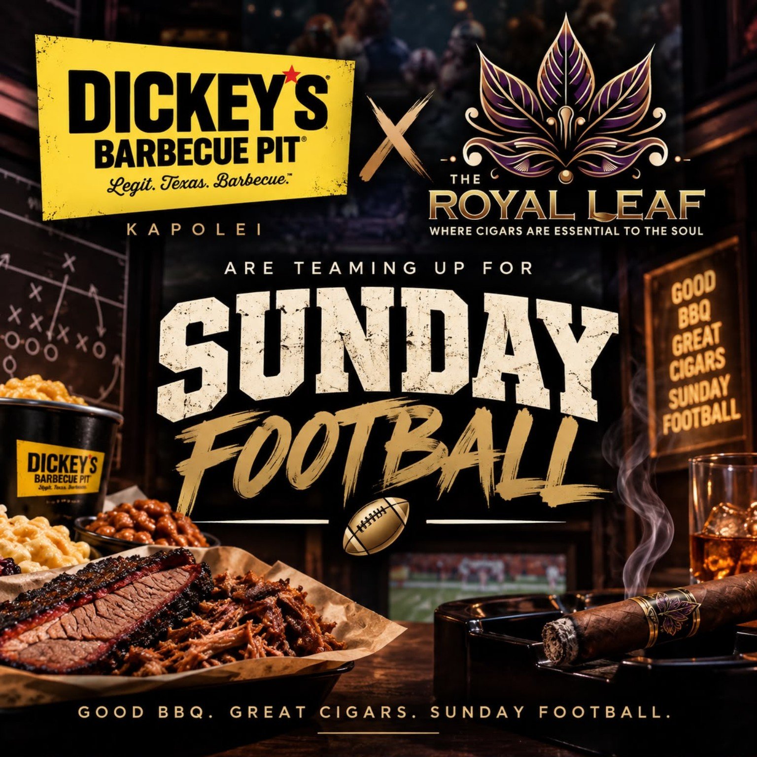Sunday Football at The Royal Leaf with Dickey's Barbecue Pit and great cigars.